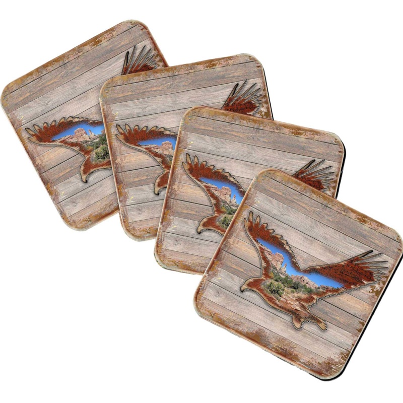 Eagle Wooden Cork Coasters Gift Set of 4 by Nature Wonders – Nature Wildlife Decor  – 8199417C-S4