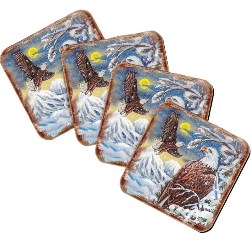 Eagle Wooden Cork Coasters Gift Set of 4 by Nature Wonders – Nature Wildlife Decor  – 95219C-S4