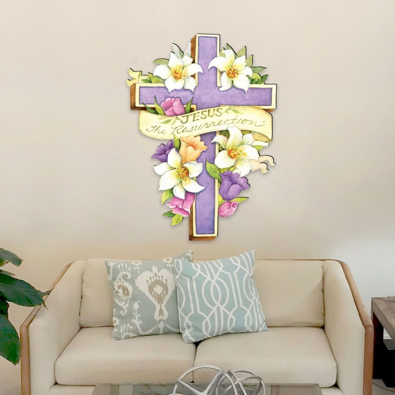 Easter Cross- He is Risen Outdoor Scene by Susan Winget – Easter Spring Decor – 8471303F-SW