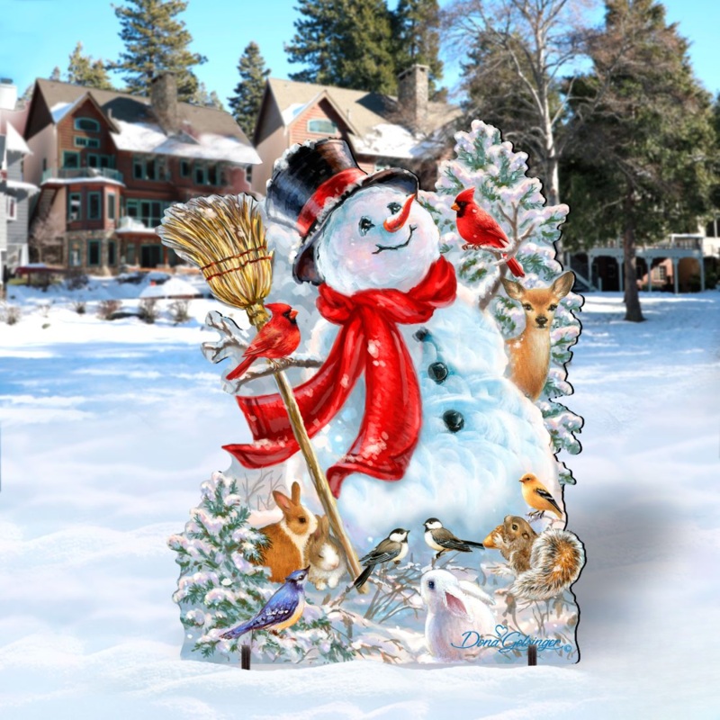 Frosty Forest Friends Snowman Christmas Outdoor Scene by D. Gelsinger – Christmas Santa Snowman Decor – 8461026F-1624