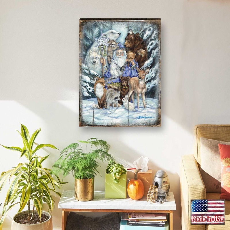 Gather in Peace Father Winter Animals Wooden Wall Art by J. Bergsma – Nature Wildlife Decor  – 8592968BP-JB