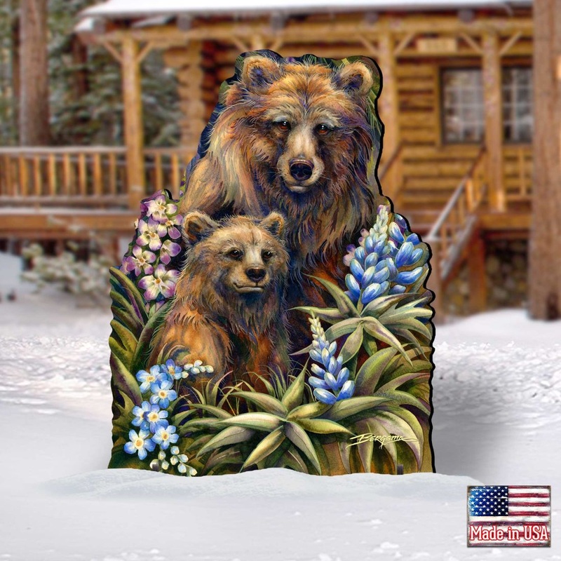 Grin & Bear it Grizzly Mother & Cub Wildlife Outdoor Decor by J. Bergsma – Wildlife Holiday Decor – 8591947F-JB