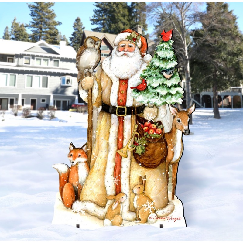 Grizzly Bear Santa Holiday Outdoor Scene by G. DeBrekht – Christmas Decor – 8151128F