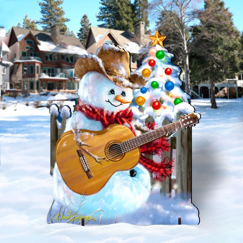 Guitar Rocker Snowman Christmas Outdoor Scene by D. Gelsinger – Christmas Santa Snowman Decor – 8121120F-1531