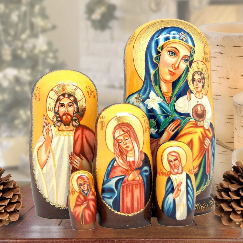 Icon Stacking Matreshka Nesting Hand-Painted Dolls Set of 5 by G. DeBrekht – Nativity Holiday Decor – 130124