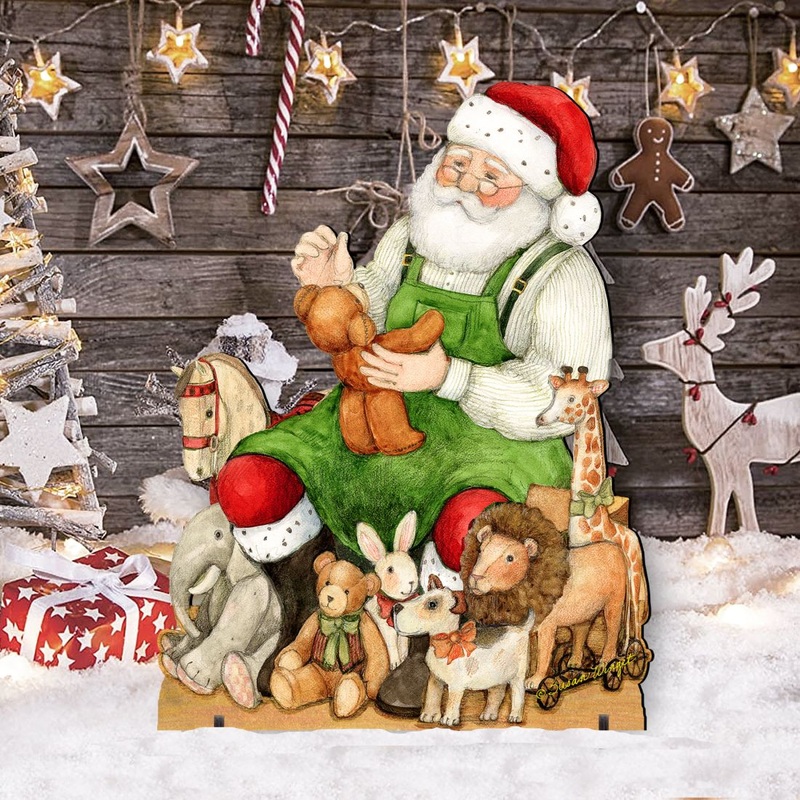 Merry Christmas Outdoor Scene with Santa and Snowman Decor by Susan Winget – 8471102F-SW