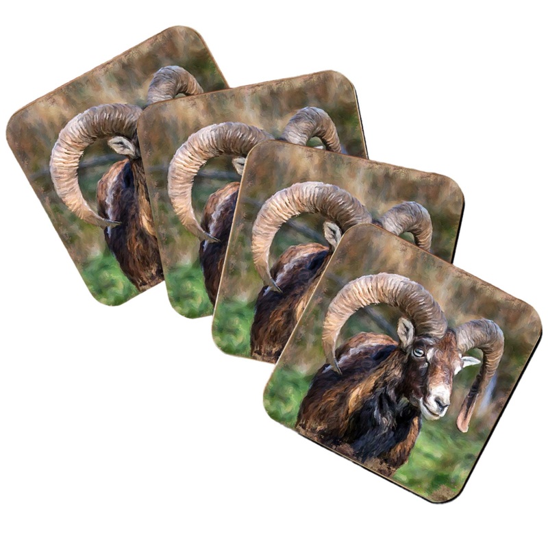 Mountain Goat Wooden Cork Coasters Gift Set of 4 by Nature Wonders – Nature Wildlife Decor  – 95369C-S4