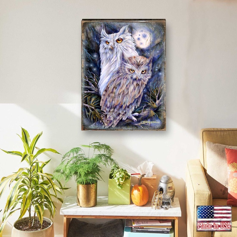 Night Watch Owls Wooden Wall Art by J. Bergsma – Nature Wildlife Decor  – 8592902BP-JB