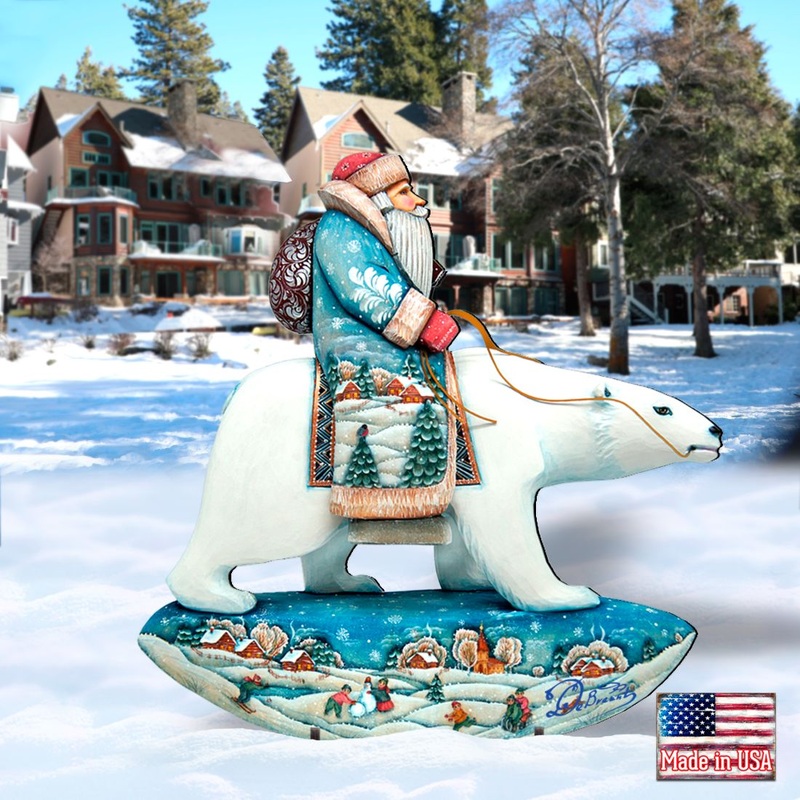 Polar Bear Santa Christmas Outdoor Scene by G. DeBrekht – Christmas Santa Snowman Decor – 8116382F