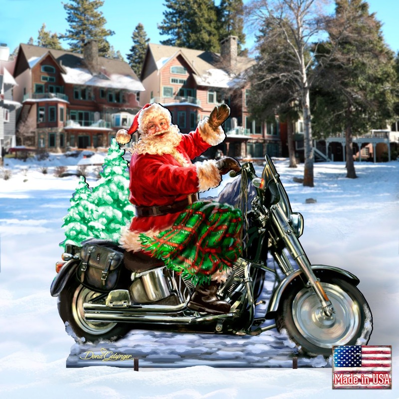 Santa Motorcycle Rider Christmas Outdoor Yard Sign by D. Gelsinger – Christmas Santa Snowman Decor – 8461029F-1553