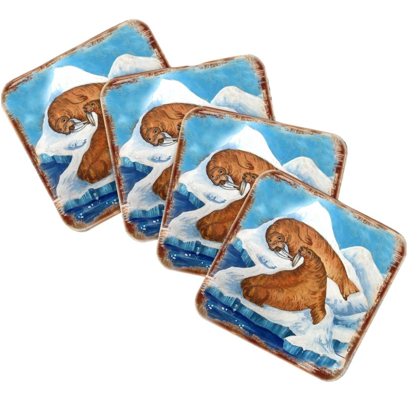 Sea Lions Wooden Cork Coasters Gift Set of 4 by Nature Wonders – Coastal Wildlife Decor  – 95377C-S4