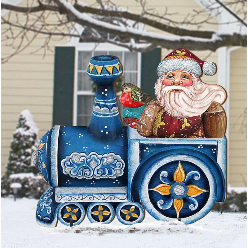 Train Ride Santa Christmas Outdoor Decor by G. DeBrekht – Christmas Santa Snowman Decor – 8129211F