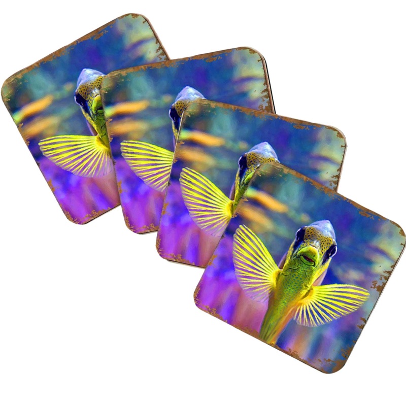 Tropical Fish Coastal Wooden Cork Coasters Gift Set of 4 by Nature Wonders – Coastal Sea-Life Decor – 95263C-S4