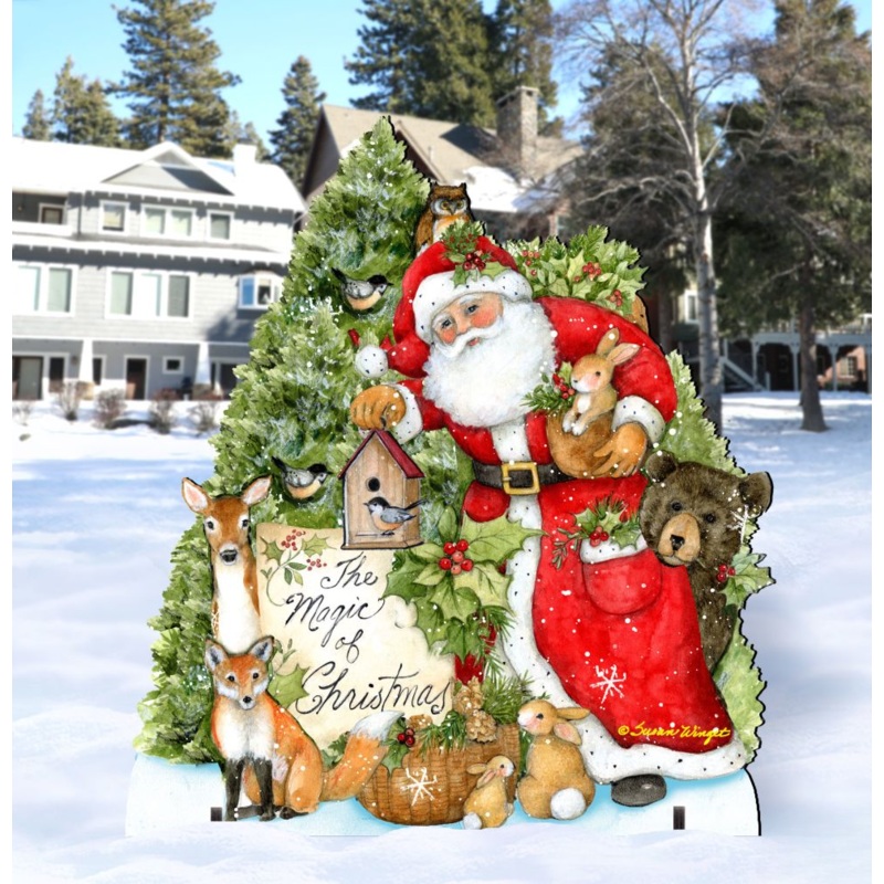 Woodland Santa Playing Christmas Outdoor Dcor by Susan Winget – Christmas Santa Snowman Dcor – 8471103F-SW