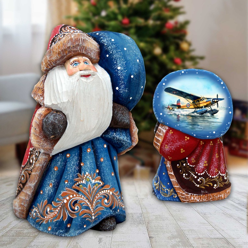 Airplane Santa with Bag Hand-Painted WOODCARVED Masterpiece by G. DeBrekht – Christmas Decor – 8215564 *** PRE-ORDER – Handmade Just for You! ***