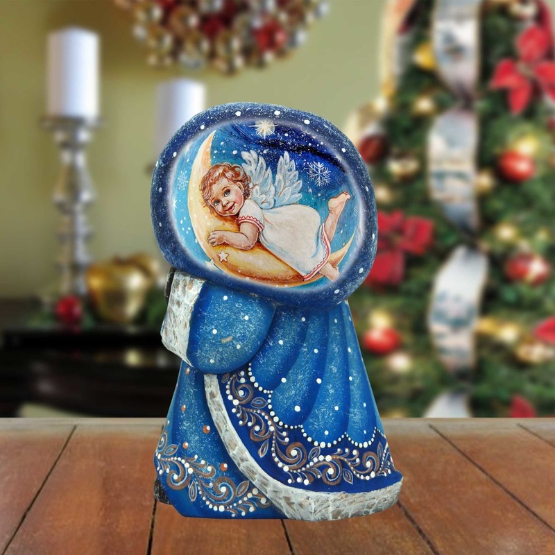 Angel Crescent Santa Hand-Painted WOODCARVED Masterpiece by G. DeBrekht – Nativity Holiday Decor – 8215554 *** PRE-ORDER – Handmade Just for You! ***