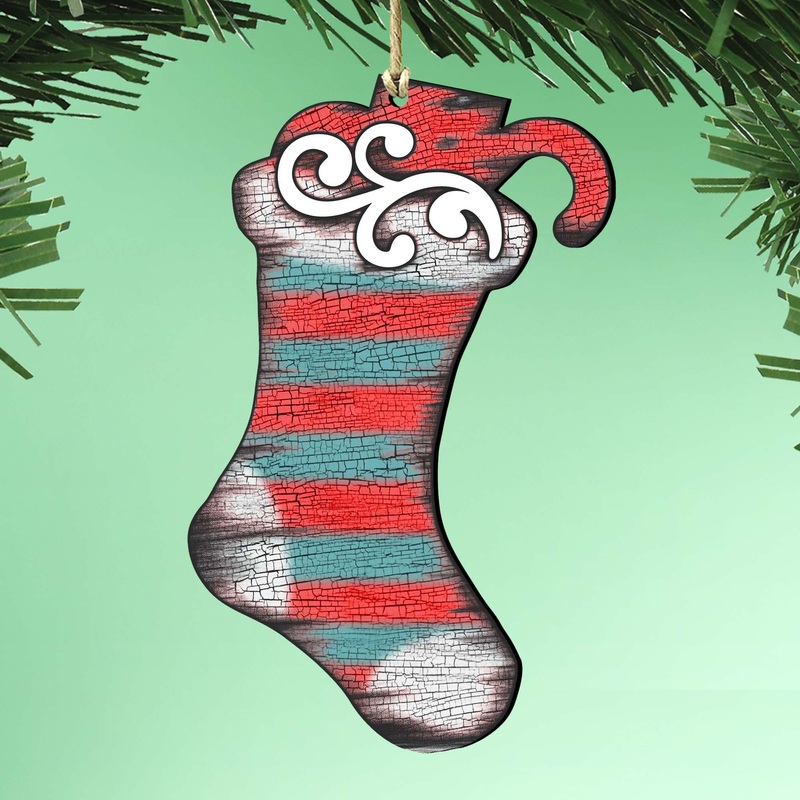 Blue Stocking Wooden Ornaments Christmas by G. DeBrekht – Christmas Decor – 8198802-2