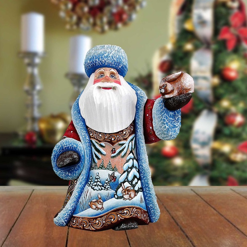 Bunny Friends Santa Hand-Painted WOODCARVED Masterpiece by G. DeBrekht – Wildlife Holiday Decor – 821024 *** PRE-ORDER – Handmade Just for You! ***