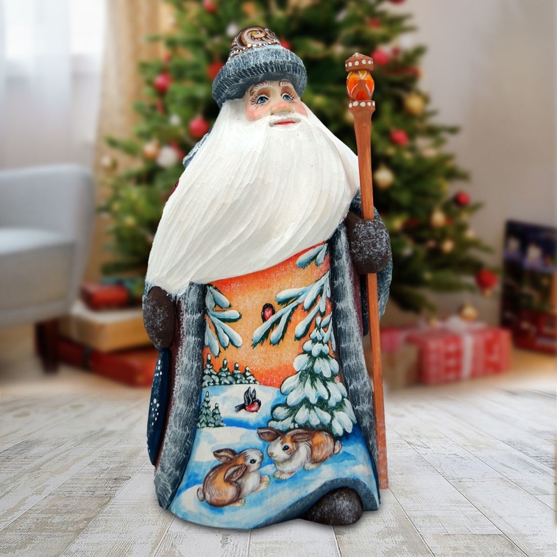 Bunny Friends Santa Hand-Painted WOODCARVED Masterpiece by G. DeBrekht – Wildlife Holiday Decor – 8214854