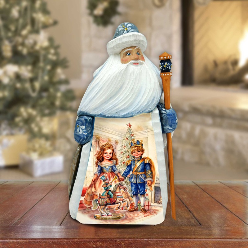 Clara and Nutcracker Prince Santa Hand-Painted WOODCARVED Figurine by G. DeBrekht – Christmas Santa Snowman Decor – 8209017