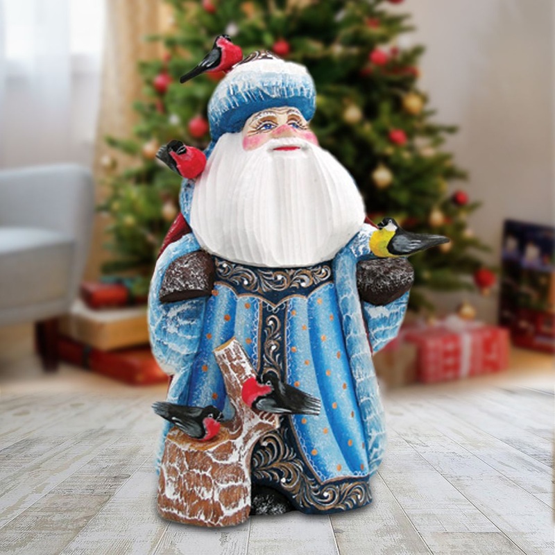 Feathered Friends Santa Hand-Painted WOODCARVED Masterpiece by G. DeBrekht – Wildlife Holiday Decor – 821023