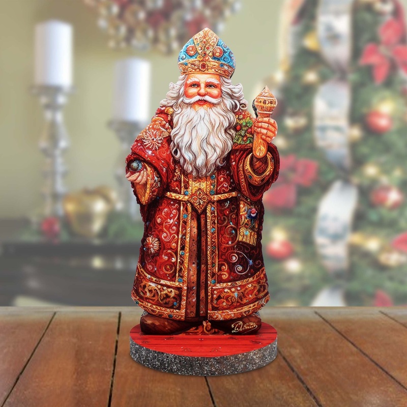 Festive Santa Limited Edition Centerpiece Wooden Figurine by  – Christmas Santa Snowman Decor – 89321