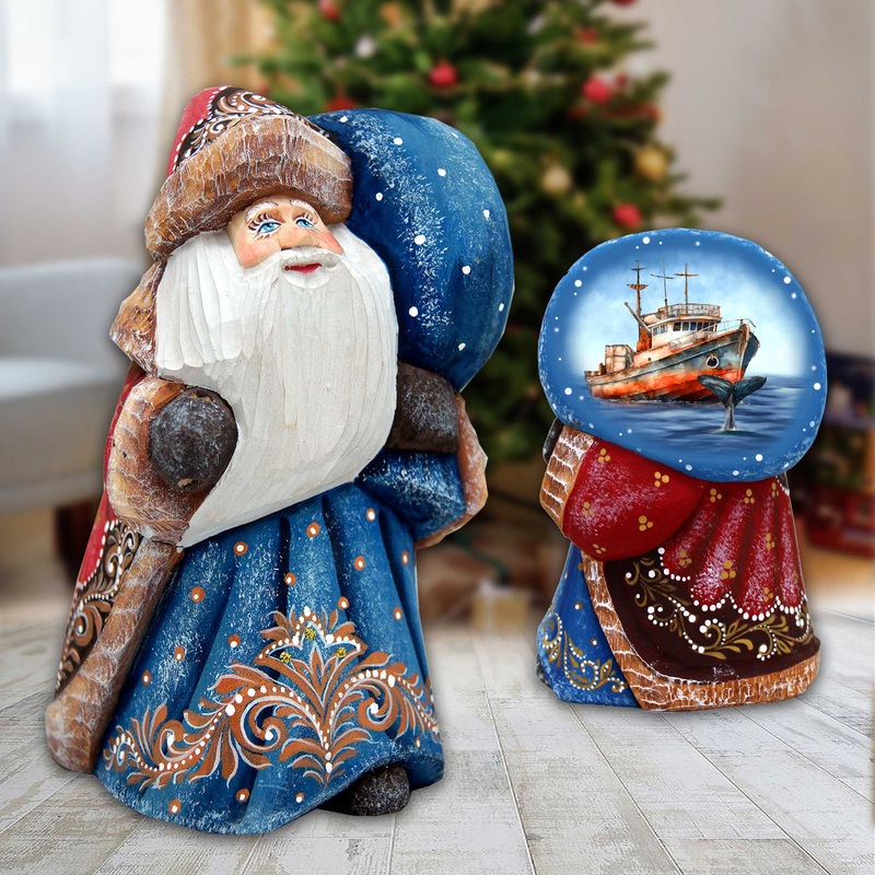 Fishing Ship Santa with Bag Hand-Painted WOODCARVED Masterpiece by G. DeBrekht – Christmas Decor – 8215560 *** PRE-ORDER – Handmade Just for You! ***
