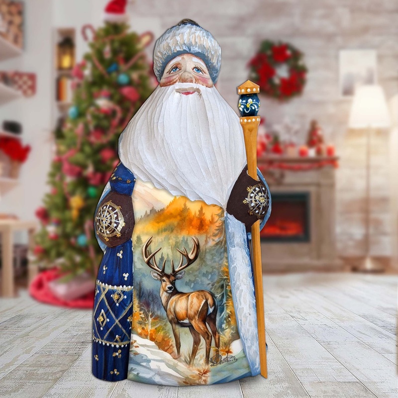 Forest Elk Santa Hand-Painted WOODCARVED Masterpiece Figurine by G. DeBrekht – Christmas Decor – 8215954