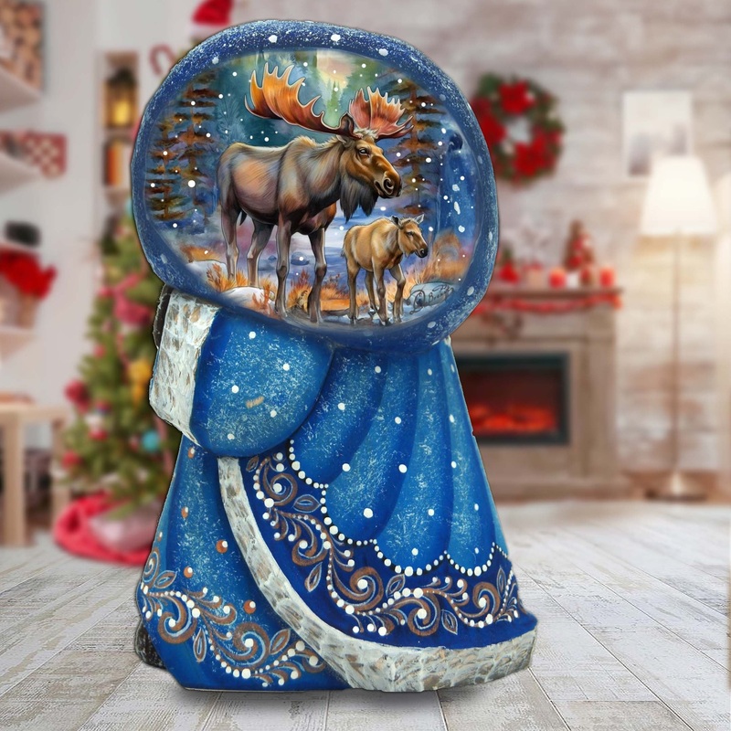 Forest Moose Santa with Bag Hand-Painted WOODCARVED Masterpiece by G. DeBrekht – Christmas Decor – 8215565 *** PRE-ORDER – Handmade Just for You! ***