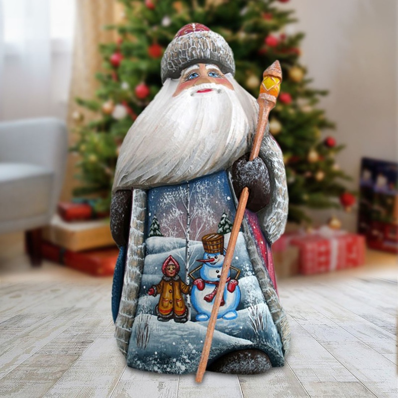 Girl and Snowman Santa Hand-Painted WOODCARVED Masterpiece by G. DeBrekht – Christmas Decor – 8214837