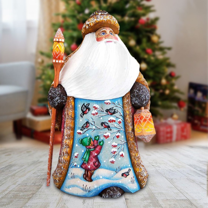 Girl with Bird Family Hand-Painted WOODCARVED Masterpiece by G. DeBrekht – Christmas Decor – 8214841