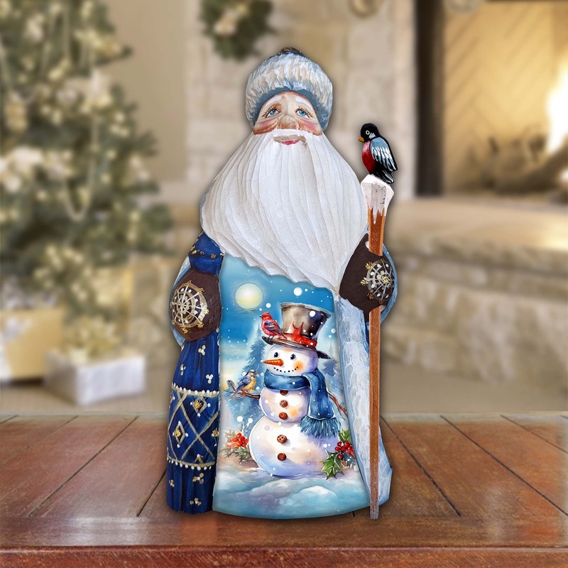 Happy Snowman Santa Hand-Painted WOODCARVED Masterpiece Figurine by G. DeBrekht – Christmas Decor – 8215952