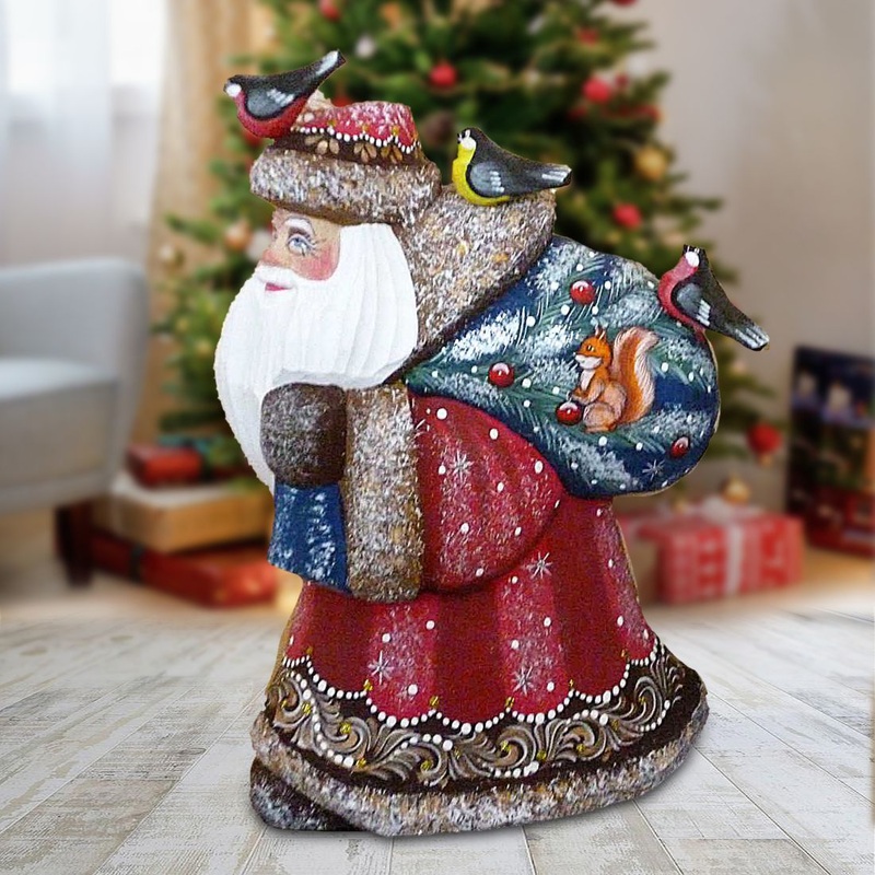 Happy Traveler with Squirrel Hand-Painted WOODCARVED Figurine by G. DeBrekht – Wildlife Holiday Decor – 821035 *** PRE-ORDER – Handmade Just for You! ***