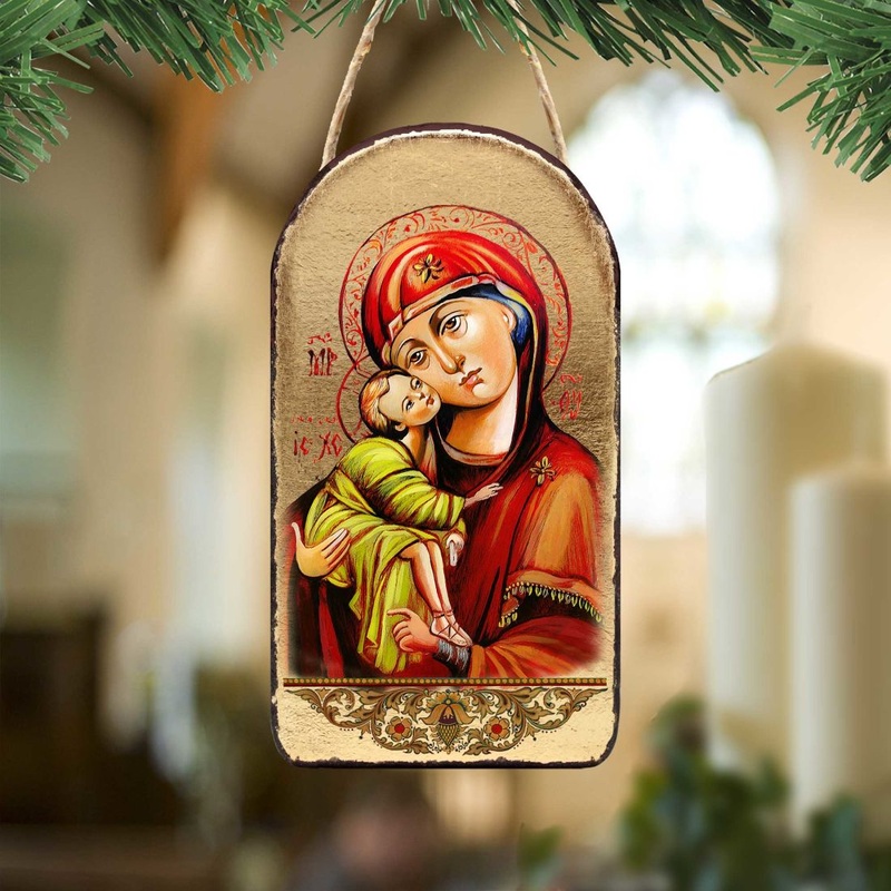 Holy Virgin Mary Religious Orthodox Sacred Icon Ornament – Inspirational Icon Dcor – 87011