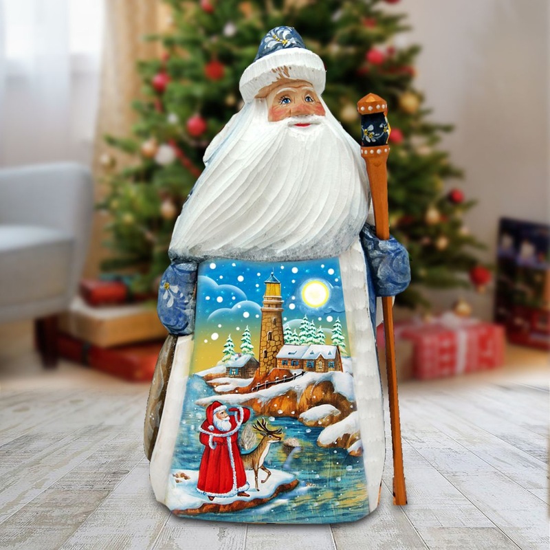 Lighthouse Santa Hand-Painted WOODCARVED Masterpiece by G. DeBrekht – Christmas Decor – 8214874