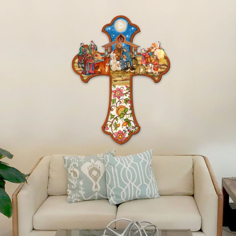 Nativity Cross Outdoor Decor by G. DeBrekht – Nativity Holiday Decor – 8191164F-XLG