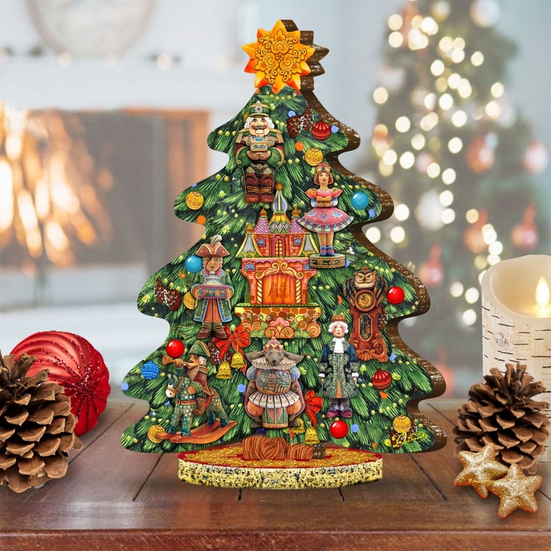 Nutcracker Decorated Centerpiece Wooden Tree Figurine by G. DeBrekht – Christmas Decor – 89302