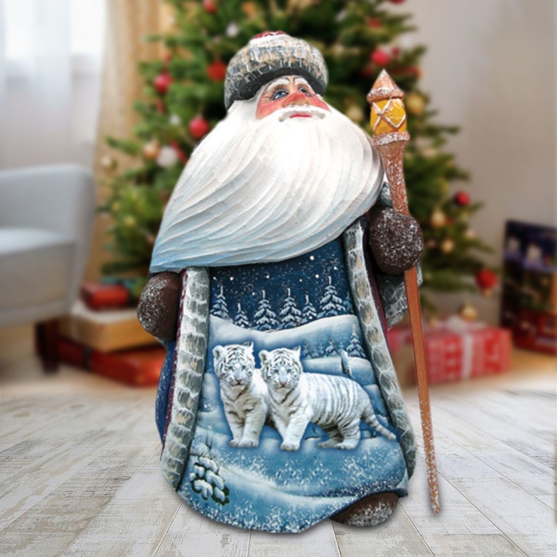 Playful Snow Santa Hand-Painted WOODCARVED Masterpiece by G. DeBrekht – Wildlife Holiday Decor – 8214880