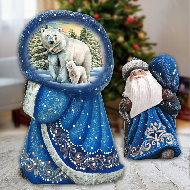 Polar Bears Santa with Bag Hand-Painted WOODCARVED Masterpiece by G. DeBrekht – Christmas Decor – 8215561 *** PRE-ORDER – Handmade Just for You! ***