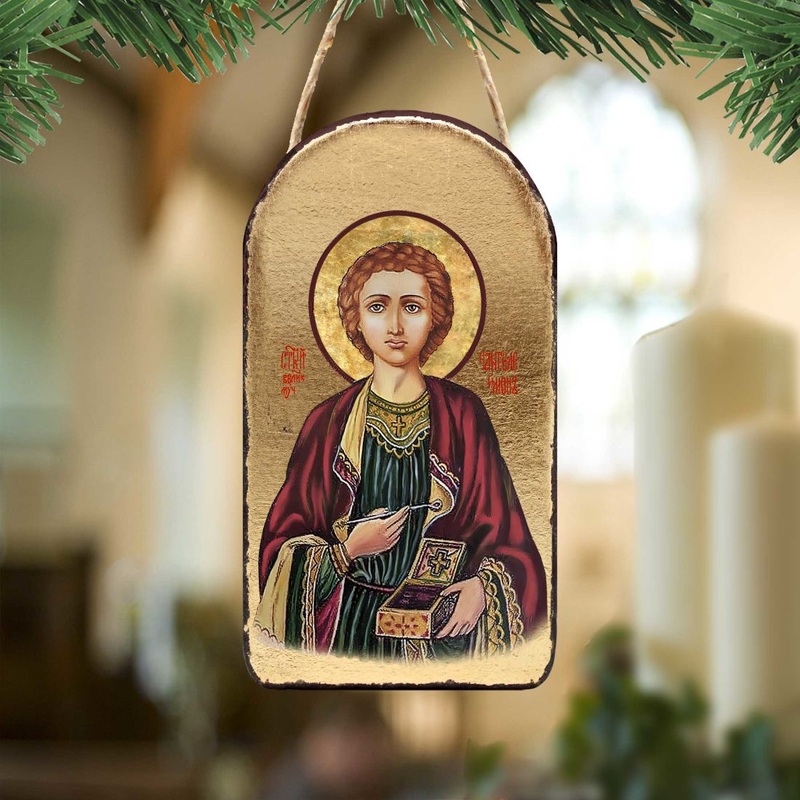 Saint Panteleimon Religious Orthodox Sacred Icon Ornament – Inspirational Icon Decor – 87023