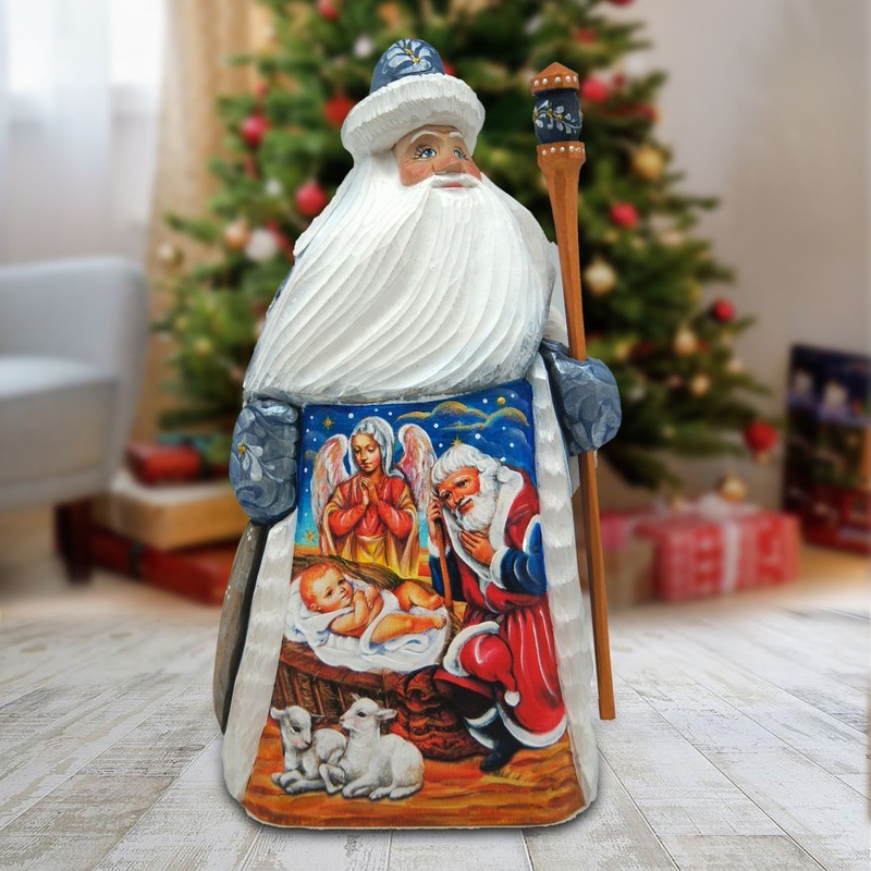 Santa Adoration Hand-Painted WOODCARVED Masterpiece by G. DeBrekht – Nativity Holiday Decor – 821598