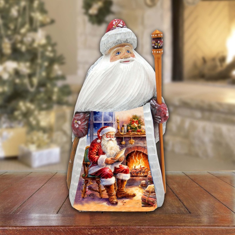 Santa at Fireplace Santa Hand-Painted WOODCARVED Figurine by G. DeBrekht – Nativity Holiday Decor – 8209019