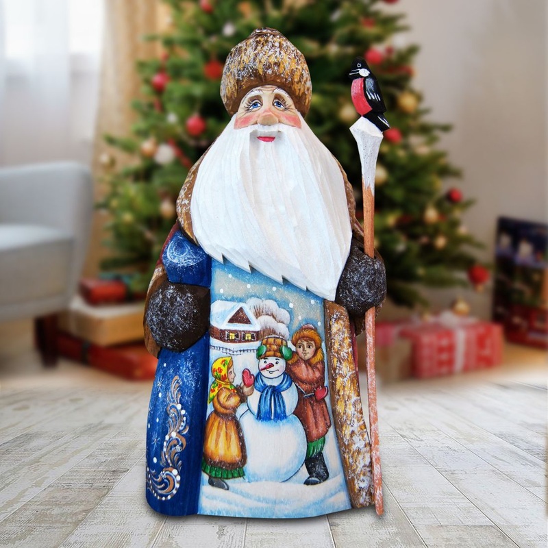 Santa Childhood Friends Hand-Painted WOODCARVED Masterpiece by G. DeBrekht – Christmas Santa Snowman Decor – 8215945