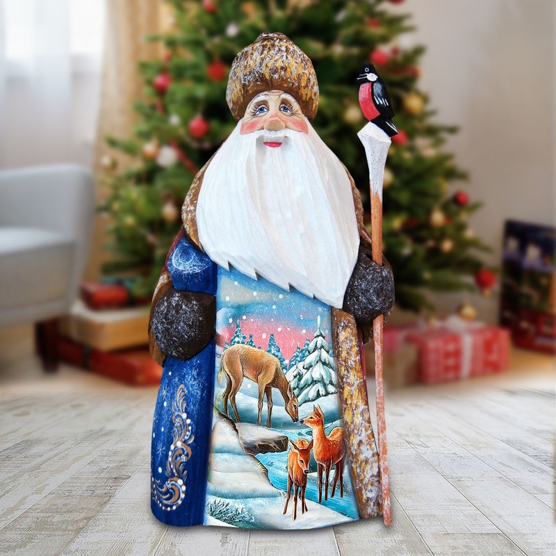 Santa Deer Crossing Santa Hand-Painted WOODCARVED Masterpiece by G. DeBrekht – Wildlife Holiday Decor – 8215947