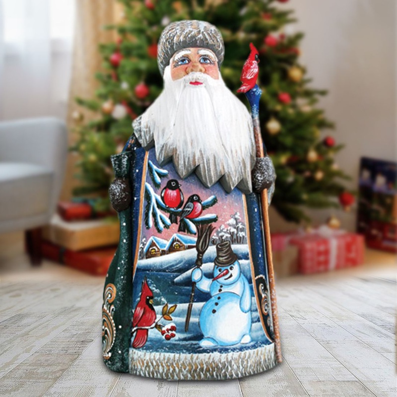 Santa Happy Snowman Hand-Painted WOODCARVED Masterpiece by G. DeBrekht – Christmas Santa Snowman Decor – 821593
