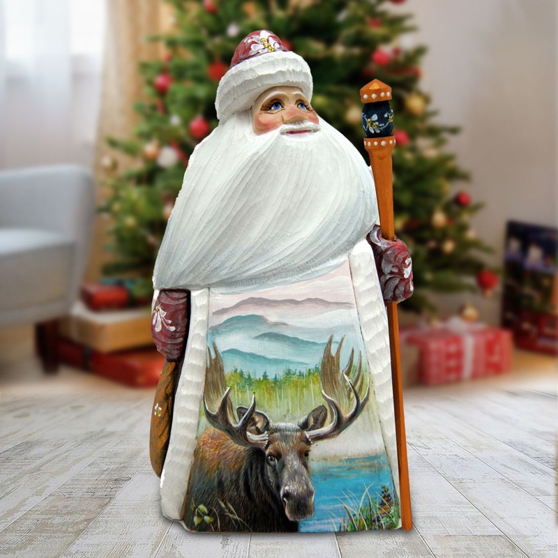Santa Moose Hand-Painted WOODCARVED Masterpiece by G. DeBrekht – Wildlife Holiday Decor – 821554