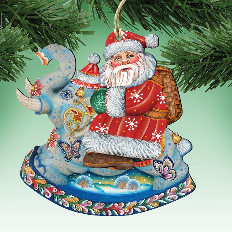 Santa On Elephant Wooden Ornaments – Tree Ornament by G. DeBrekht – Christmas Santa Snowman Decor – 8111380