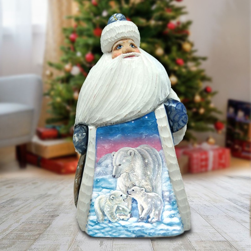 Santa Polar Cub Family Hand-Painted WOODCARVED Masterpiece by G. DeBrekht – Wildlife Holiday Decor – 821542