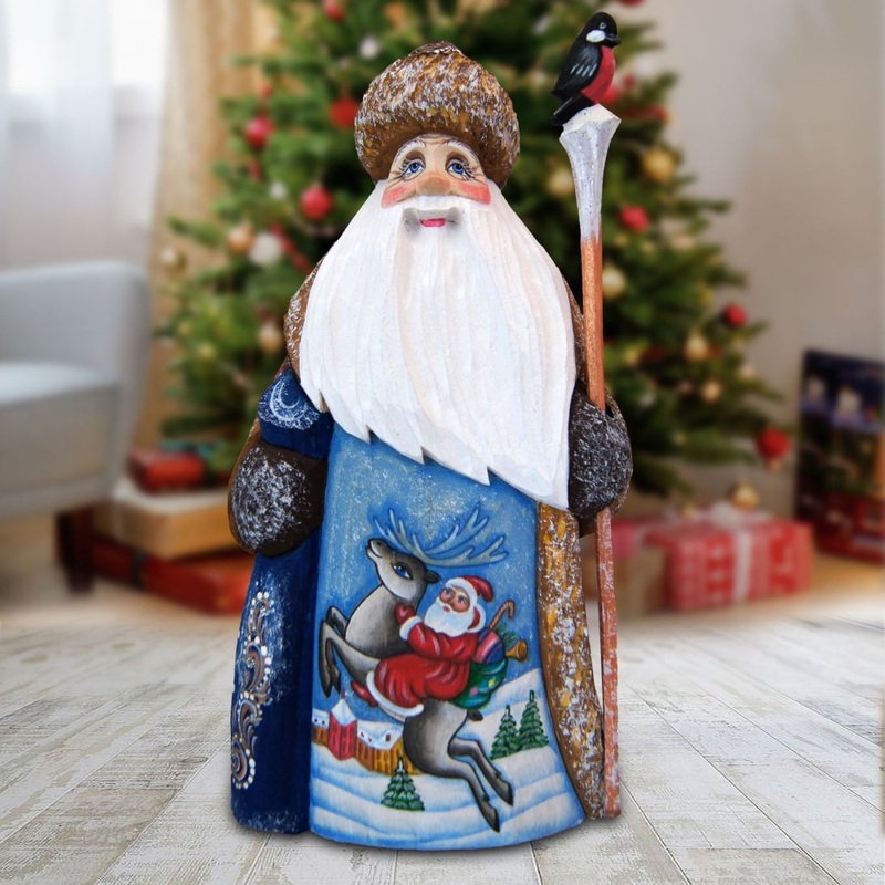 Santa Reindeer Rider Hand-Painted WOODCARVED Masterpiece by G. DeBrekht – Wildlife Holiday Decor – 8215944