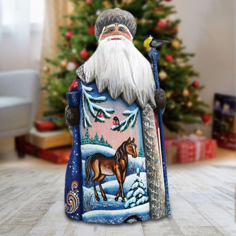 Santa Woodland Pony Hand-Painted WOODCARVED Masterpiece by G. DeBrekht – Wildlife Holiday Decor – 821591